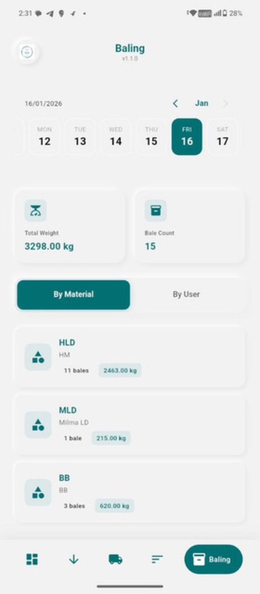 Baling app screen